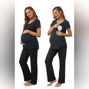 Small Show Maternity Nursing Pajama Set Dark Gray
